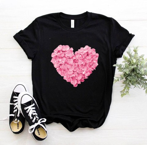 Camiseta con estampado de flores y corazón rosa para mujer, camiseta divertida e informal de algodón, regalo, años 90, para chicas, PKT-894 ► Foto 1/6