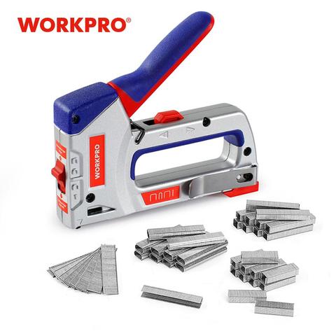 WORKPRO-pistola de grapas 4 en 1 para bricolaje, mobiliario decoración Hogar, Manual de la grapadora, pistola de clavos con 4000 grapas ► Foto 1/6