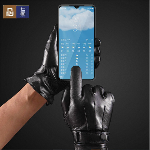 Youpin-guantes Qimian de piel de cordero para hombre y mujer, manoplas de pantalla táctil, gruesas, cálidas, para conducción, motopesca, invierno, otoño ► Foto 1/6