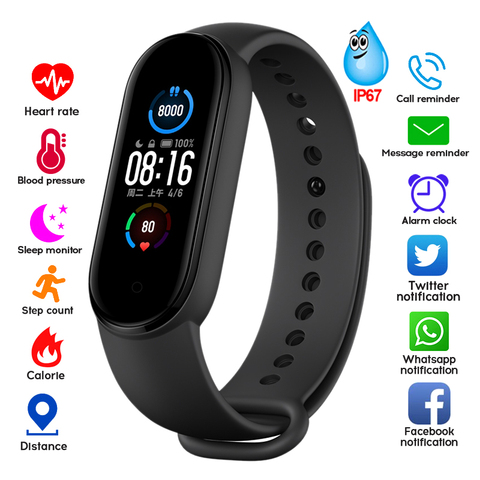 Reloj inteligente M5, pulsera resistente al agua IP67, con control de la presión sanguínea y del ritmo cardíaco, llamadas y Bluetooth ► Foto 1/6