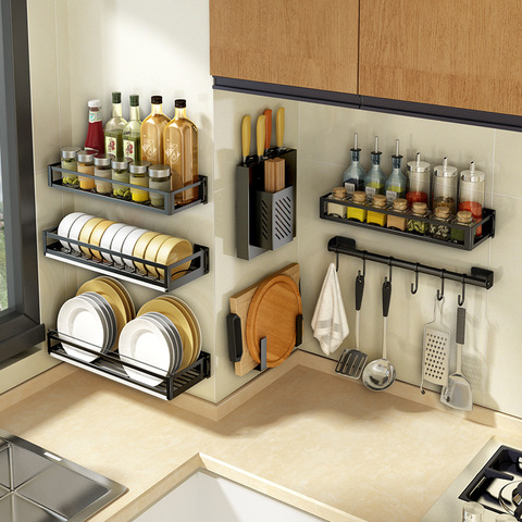 Nueva cocina organizador de almacenamiento de montaje en pared estante de especias estantes de acero inoxidable para cuchillos plato cocina Gadgets Accesorios ► Foto 1/6