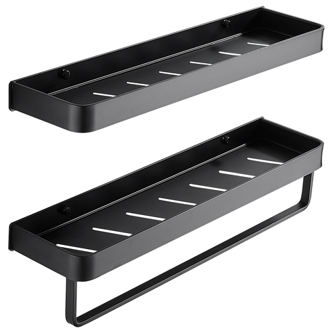 Estante de esquina de aluminio para baño, toallero con gancho, soporte para champú, estante de almacenaje para cocina, color negro ► Foto 1/6