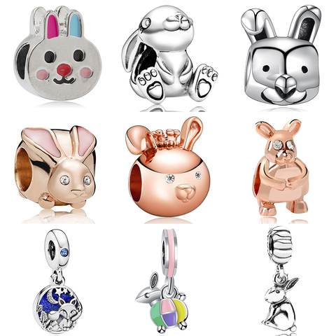 Dijes de la serie Rabbit para mujer, cuentas de esmalte, joyería de conejo, brazalete con colgantes, pulsera artesanal, compatible con pulseras pandora originales, regalo para mujer ► Foto 1/6