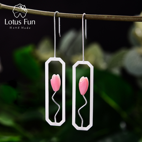 Lotus Fun-Pendientes de plata de ley 925 y oro de 18K con diseño de lirio, joyería fina hecha a mano con colgantes en forma de flor de lirio con concha natural, para mujeres ► Foto 1/6