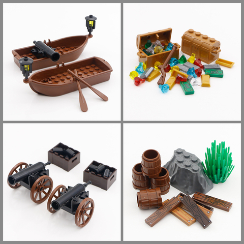 Bloques de ciudad compatibles con figuras de Piratas del Caribe, accesorios de ladrillos MOC Cannon, caja del Tesoro, barco gema Medieval ► Foto 1/6