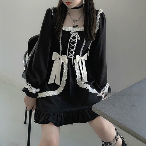 Japonés Lolita gótico vestido niña Vintage diseño Mini vestido estilo Japón ropa Kawaii vestidos para las mujeres 2022 ► Foto 1/6