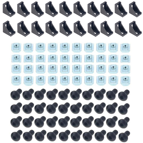 Juego de conectores de perfil de aluminio 2028, 20 piezas 2028, soporte de esquina + 40 unidades, 20 Seties M5 tuercas de ranura en T + 40 Unidades de tornillo hexagonal de M5 x 10mm ► Foto 1/6