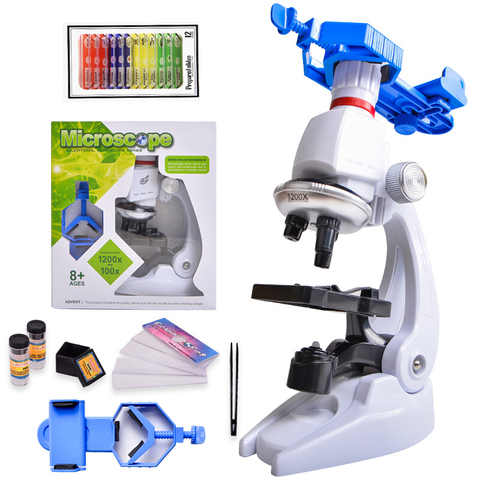 Kit de microscopio LED de laboratorio 100X-400X-1200X juguete para regalo educativo de ciencia escolar para niños microscopio biológico refinado ► Foto 1/6