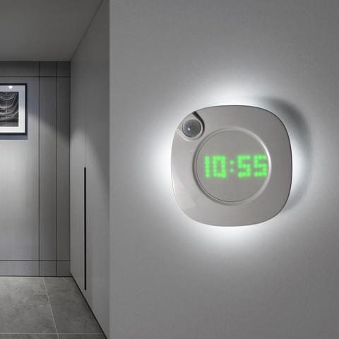 Lámpara LED de pared con Sensor de movimiento PIR, reloj Digital de diseño moderno con USB de 360 grados, hora de cocina interior, luz nocturna de estudio ► Foto 1/6