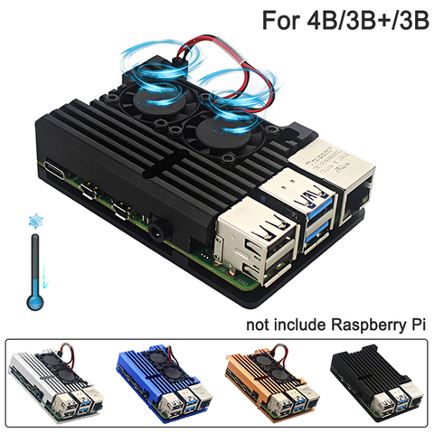 2022 Raspberry Pi 4 4B Metal caso frambuesa Pi caso con ventilador de refrigeración Dual de aleación de aluminio de los casos de protección para RPI 4/4B ► Foto 1/6