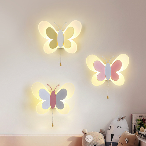 Lámpara de pared en forma de mariposa con dibujos animados, luz LED creativa de montaje en pared para niños, niño y niña, dormitorio de bebé, guardería, decoración escolar ► Foto 1/6