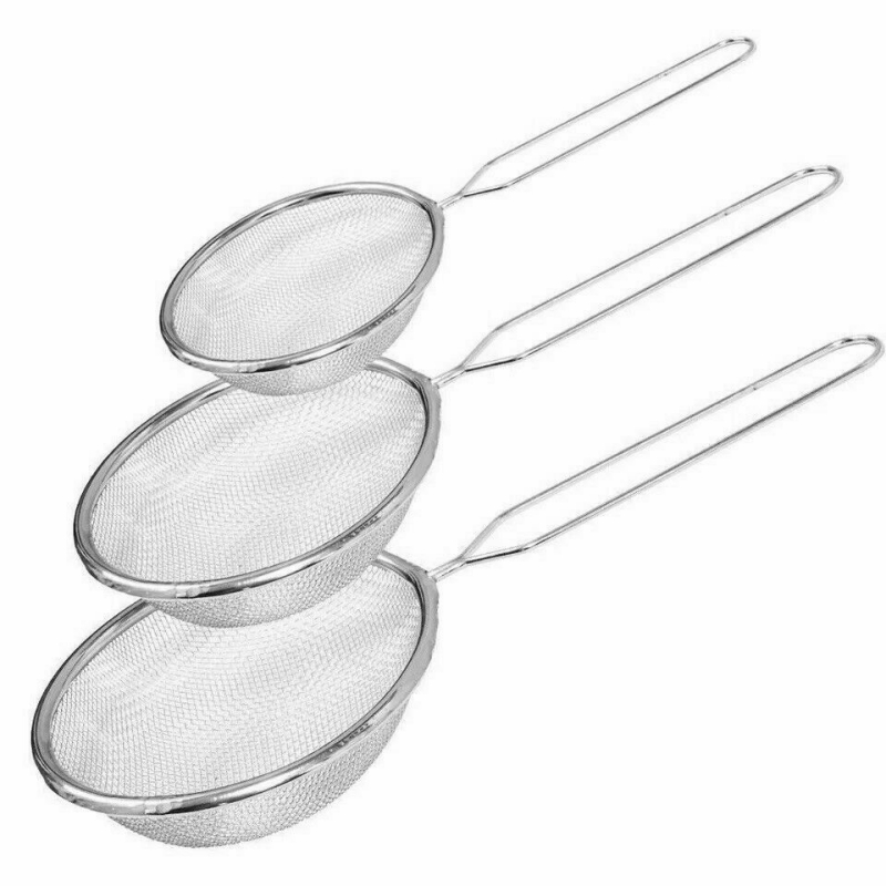 3 unid/set gran colador de malla de acero inoxidable conjunto de colador mango largo comida té pequeño filtro para café fruta arroz herramientas de cocina ► Foto 1/6