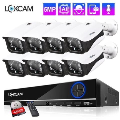 LOXCAM-cámara Ip impermeable para exteriores, Kit de videovigilancia H.265 + 8 canales, Sistema de cámaras de seguridad CCTV de 5MP, 48V, POE, 5MP, Audio ia Face ► Foto 1/6