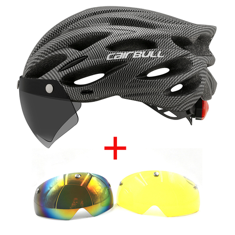 Casco de ciclismo ultraligero con visera extraíble, lentes magnéticas, luz trasera de bicicleta, moldeada integralmente, para montaña y carretera ► Foto 1/6