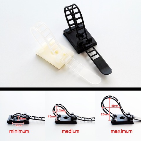 10X negro blanco ajustable Cable autoadhesivo Clips de abrazadera de Cable de soporte de línea de gestión organizador lazos fijador Trim de ► Foto 1/6