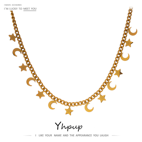 Yhpup-gargantilla de cadena de luna y estrella para mujer, collar de acero inoxidable a la moda, Color dorado, accesorios de joyería de Metal ► Foto 1/6