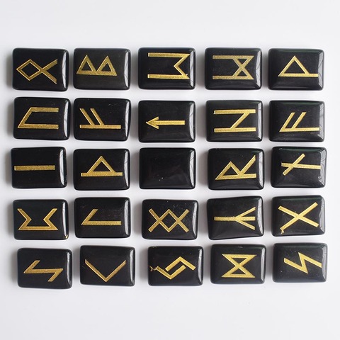 Venta al por mayor 25 unids/lote onyx negro Natural de runas vikingas amuleto de Reiki curación cristales adivinación cayó rectángulo piedras gratis ► Foto 1/6
