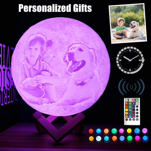 Personalización de foto Moonlight, lámpara de Luna 3D, luz LED de Luna nocturna con soporte, foto personalizada y texto, recargable por USB, decoración del hogar ► Foto 1/6