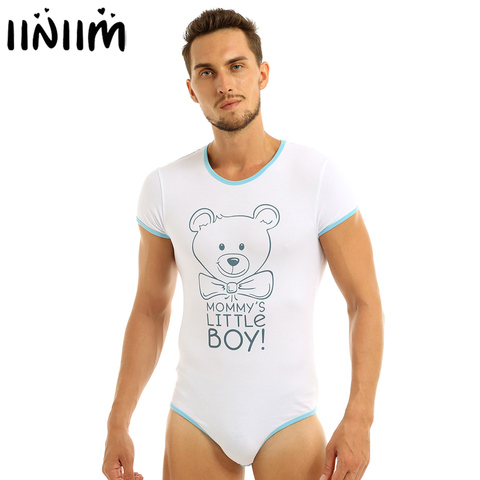 Iiniim para hombre adulto Bebé y pañal amante Lencería Bodystocking entrepierna delantera impresa Sissy Gay Mono para hombre mameluco pijama ► Foto 1/6