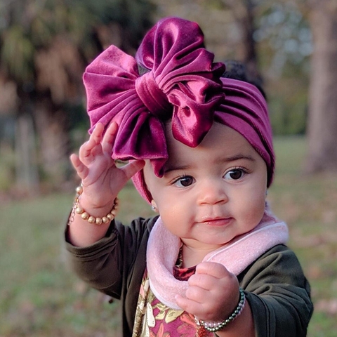 Diadema de terciopelo para bebé, turbante con lazo grande para niña, cinta para el pelo de lazo para recién nacido, accesorios para el cabello para chico ► Foto 1/6