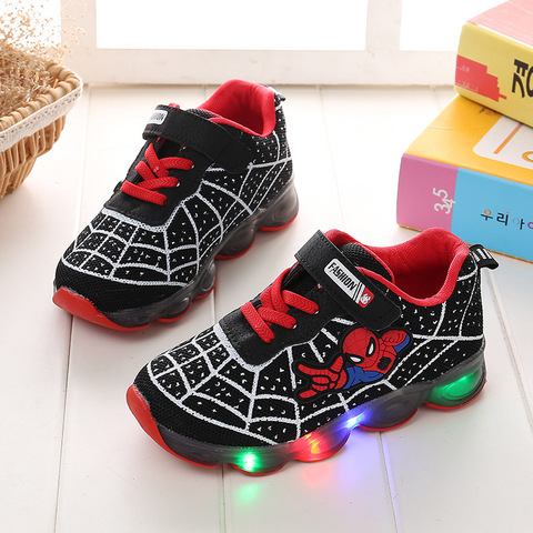 Spiderman-zapatos luminosos infantiles para niños, zapatillas de tenis infantiles transpirables con luz LED, suaves, para primavera y otoño ► Foto 1/6
