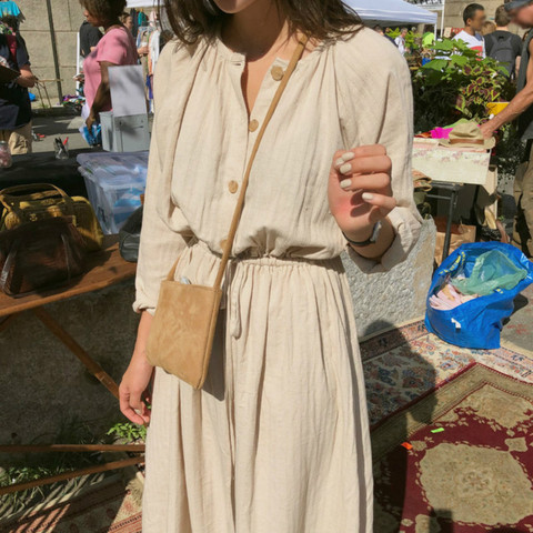 Vestido camisero largo Vintage de algodón con botones, para mujer, cuello redondo, cordón de cintura estrecha, Color sólido ► Foto 1/5