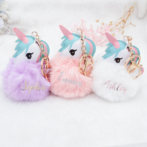 LLavero de peluche bonito nombre personalizado de una pieza llavero con unicornio para mujeres, niñas, regalo, bolsas regalo personalizado, accesorios ► Foto 1/6