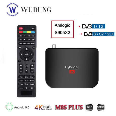 Mecool-decodificador de señal M8S PLUS, DVB 4K, Android 9,0, dispositivo de TV inteligente/T DVB-T2/S, terrestre, Combo, Amlogic S905X2, Quad Core, WiFi ► Foto 1/6