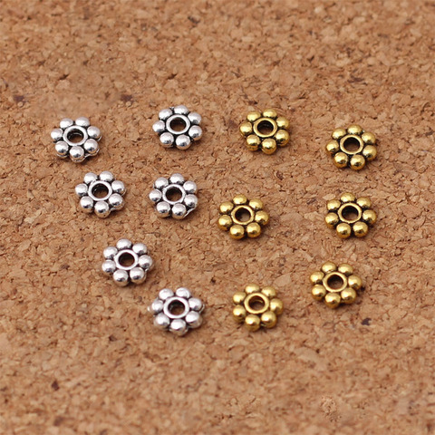 100 unids/lote oro/Color plata pequeño copo de nieve grano espaciador 5,5mm Metal plano hecho a mano cuentas separador de la fabricación de la joyería DIY ► Foto 1/4