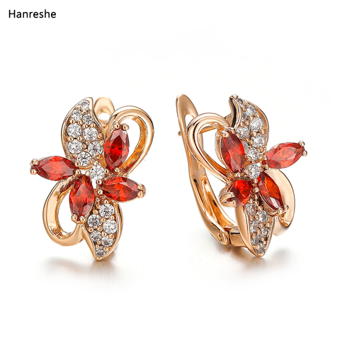 Hanreshe-pendientes de cristal de zirconio Natural para mujer, joyería clásica para mujer, aretes de flor roja y azul de alta calidad, regalo de boda ► Foto 1/6