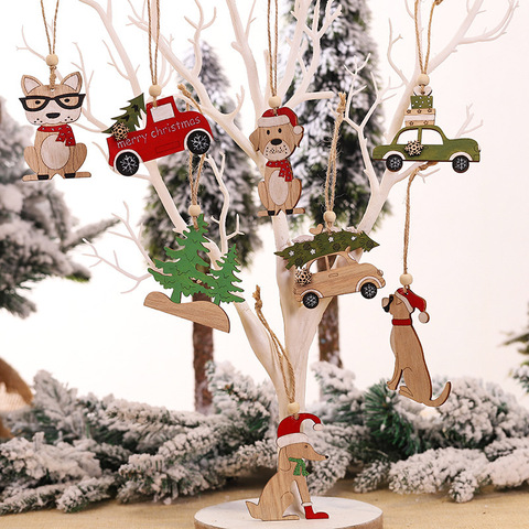 Decoraciones navideñas de madera pintada, colgante de Adornos de árbol de Navidad de coche colorido para el hogar, juguetes para niños, regalo de Año Nuevo ► Foto 1/6