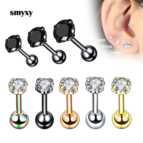 Pendientes de acero inoxidable para hombre y mujer, 1 par de pendientes Piercing de cristal de circonita para oreja, cartílago del trago de 4 puntas ► Foto 1/6