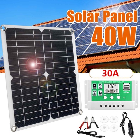 Panel Solar de 40W y 18V, células solares Panel Solar De Silicio Monocristalino, Banco de energía + controlador de 10/20/30A, Kit de cargador de batería Solar ► Foto 1/6