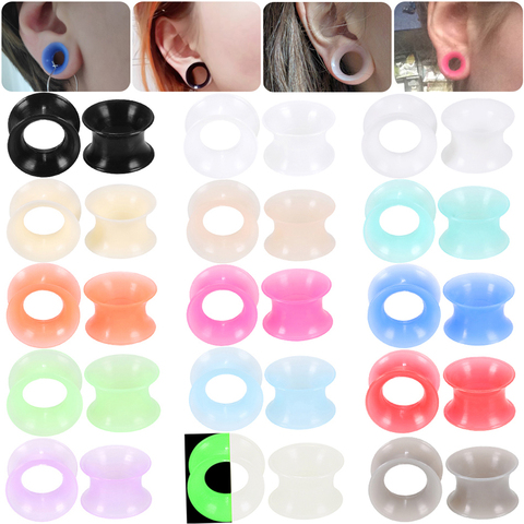 2 uds 3-16mm tapones para los oídos de silicona y túneles Earlets oreja doble acampanada Camilla expansor pendiente Piercing medidores de oreja joyería del cuerpo ► Foto 1/6