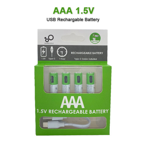 Pilas recargables AAA de iones de litio, 1,5 V, 366mAh/550 mWh, recargables por USB para control remoto, ratón inalámbrico y Cable, novedad ► Foto 1/6