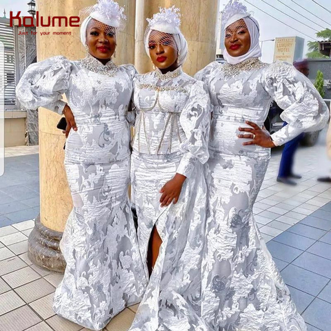 Kalume-tela encaje Jacquard africano, encaje blanco francés bordado, nigeriano, lazo de brocado para boda, F2078 ► Foto 1/6