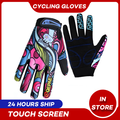 Guantes de ciclismo estampados para mujer, de dedo completo, para deportes de bicicleta, senderismo, con GEL de malla, para invierno, venta al por mayor ► Foto 1/6