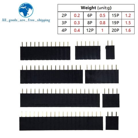 10 Uds. De pines de una hilera para Arduino, conector hembra de 2,54mm, 1*2P, 3P, 4P, 6P, 8P, 12P, 15P, 20P, 40P ► Foto 1/6