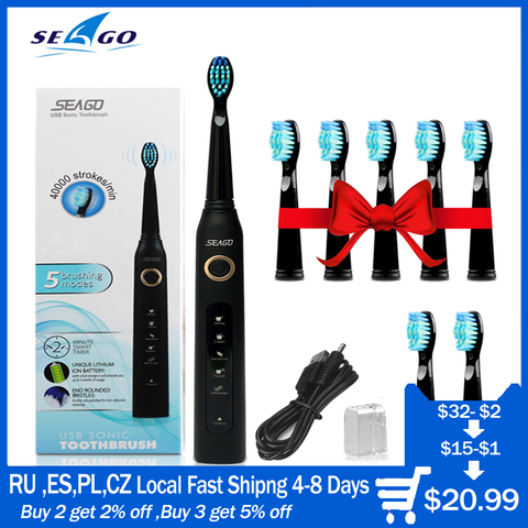 Cepillo de dientes eléctrico sónico SG-507 adultos temporizador dientes blanqueamiento cepillo 5 modos USB recargable cepillos de dientes cabezas de repuesto regalo ► Foto 1/6