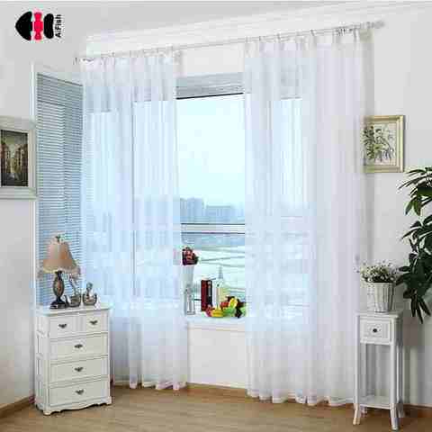 Blanco puro transparente sólida pura tul nueva decoración del hogar de alta hilo moderno Voile Panel único para Cortina dormitorio WP184D ► Foto 1/6