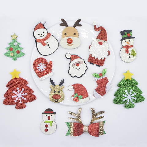 Guantes de Papá Noel con apliques acolchados, 10/20 piezas, sombrero de muñeco de nieve, calcetines, árbol de alce, pinzas navideñas para cabello, accesorios para lazos, decoración, P71 ► Foto 1/4