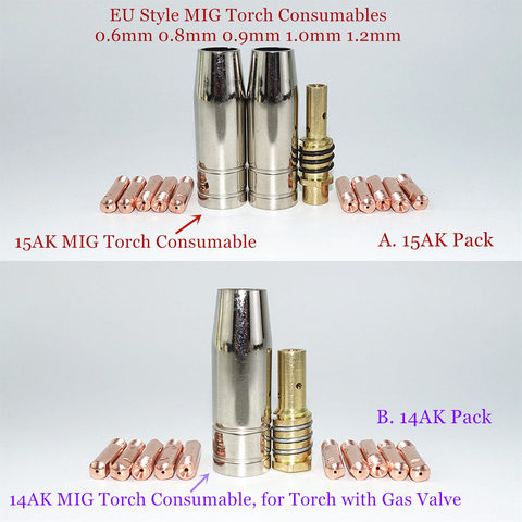 15AK de la antorcha de soldadura de consumibles 13 piezas 0,6mm 0,8mm 0,9mm 1,0mm 1,2mm MIG antorcha de boquilla de Gas punta soporte para MIG MAG máquina de soldadura ► Foto 1/6