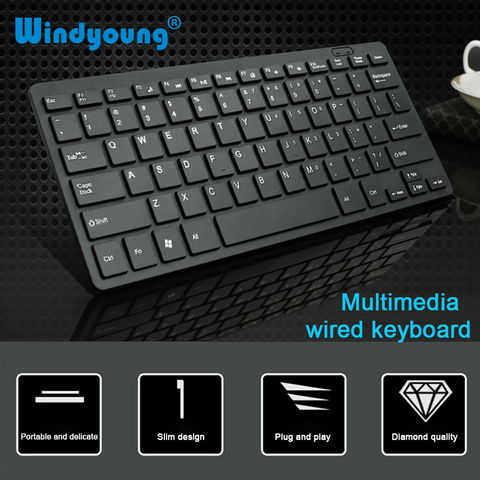 Teclado con cable ultradelgado y silencioso, pequeño tamaño, 78 teclas, Mini teclado Multimedia USB para ordenador portátil, PC con pegatina árabe, rusa, hebrea ► Foto 1/6