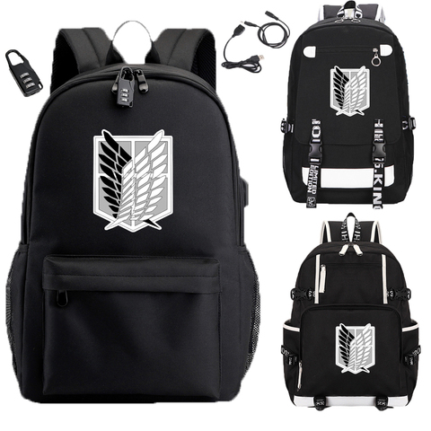 Attack on-mochilas Titan para adolescentes, morrales de viaje de lona, color negro, para ordenador portátil, estudiantes, para volver A la escuela ► Foto 1/6