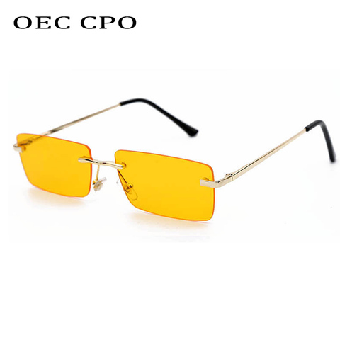 OEC CPO-gafas de sol sin montura para mujer, lentes de sol femeninas a la moda, rectangulares, amarillas y naranja, uv400, O625 ► Foto 1/6