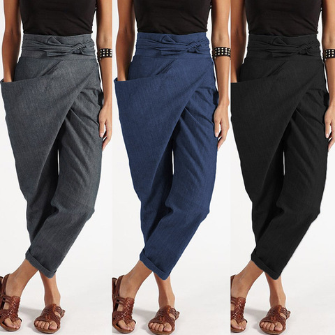 ZANZEA-pantalones bombachos de encaje para mujer, pantalón informal, liso, de nabo, para oficina, Palazzo ► Foto 1/6