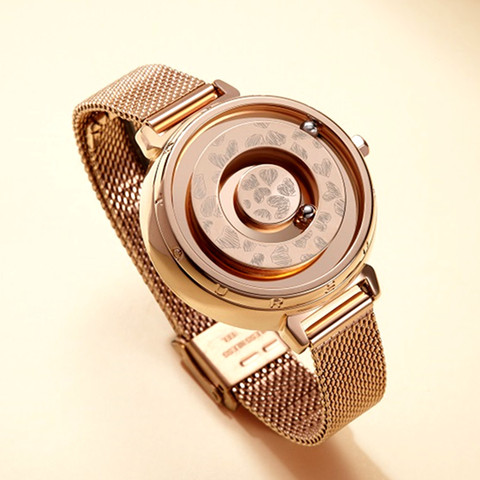 Reloj de pulsera con bola magnética para mujer, pulsera de cuarzo de acero inoxidable, informal, a la moda, color oro rosa ► Foto 1/6