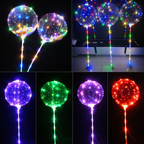 Globo luminoso Led Bobo con palos de helio globos transparentes boda cumpleaños fiesta decoraciones niños claro LED globo de luz ► Foto 1/6