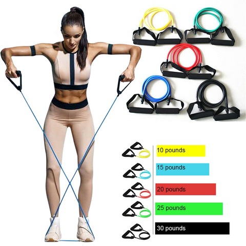 Banda elástica de 5 niveles con asas cuerda de tracción para Yoga, gimnasio, Fitness, ejercicio, banda con tubos para entrenamiento de fuerza en casa ► Foto 1/6