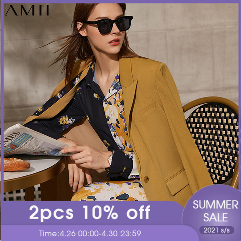 Amii-Chaqueta con solapa oficial para mujer, Blazer minimalista de moda para primavera y otoño, color sólido, traje, abrigo, Tops, 12130007 ► Foto 1/5